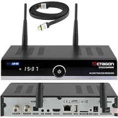 OCTAGON SF8008 UHD 4K Supreme Twin Sat Receiver + NONIC HDMI Cable, 2x DVB-S2X Tuner, E2 Linux & Define OS, with PVR Recording Function, M.2 M Key, Gigabit LAN, Sat to IP, Card Reader, WiFi WLAN