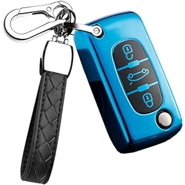 HIBEYO Flip Key Car Key Case Der Peugeot 207 307 407 308 607 Silikona atslēgas korpusa aizsargvāciņš priekš Citroen C1 C2 C3 C5 Berlingo Remote Key Flip Key Case 3 Buttons Blue