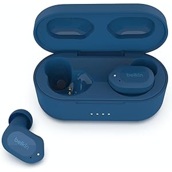 Belkin Soundform Play True bezvadu ausīs ievietojamas austiņas, 3 EQ iestatījumi, sviedri necaurlaidīgs, izturīgs pret šļakatām, IPX5 aizsardzība, 38 stundu darbība iPhone, Galaxy, Pixel utt. Zils, viens izmērs, AUC005