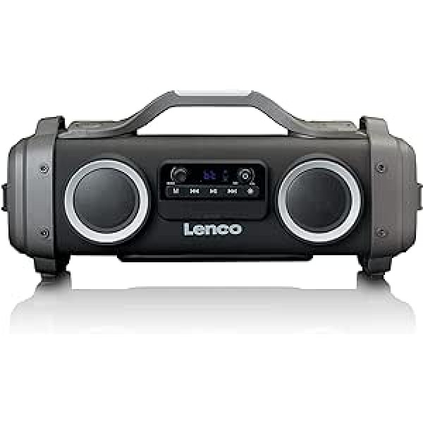 Lenco SPR-200 Boombox - Aizsargs pret šļakatām - Bluetooth 5.0 - FM radio - TWS - EQ - 50 W RMS - Iebūvēts 4400 mAh akumulators - USB - Micro SD - 3,5 mm - Melns