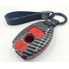 BizTech ® automašīnas atslēgas futrālis, kas saderīgs ar Mercedes Benz Carbon Fiber Effect Smart Key Fob automašīnas tālvadības korpusu + atslēgu piekariņš un karabīnes klipsi (sarkans, B stils)