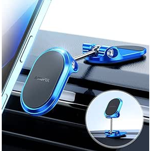 Magnetic Car Phone Holder, Metal Multifunctional 6 x Magnets Phone Holder, Double 360° Rotating Desk Phone Holder, Magnetic Car Mount, Compatible with All Phones, Blue