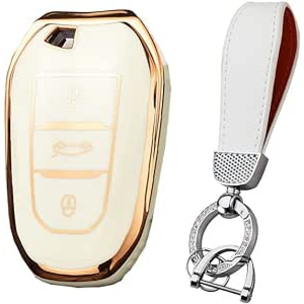 HIBEYO Smart Key Case Piemērots Peugeot Soft TPU aizsargājošajam automašīnas atslēgas maciņam Peugeot 301-307-308 priekš Citroen C4L-C3-C5-XR priekš Opel Grandland X atslēgu piekariņa atslēgas kastītes balts