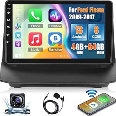 4 + 64 G Android automašīnas radio, kas paredzēts Ford Fiesta 2009.–2017. gadam ar Carplay un Android Car — 8 kodolu 9 collu skārienekrāna radio — WiFi GPS DSP izkliedēta ekrāna balss palīdzība + atpakaļgaitas kamera un mikrofons