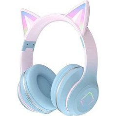 QOTSTEOS Cute Cat Ear spēļu austiņas Ērtas salokāmas bezvadu spēļu austiņas ar RGB gaismu 3D stereo skaņas efektu (debeszils)