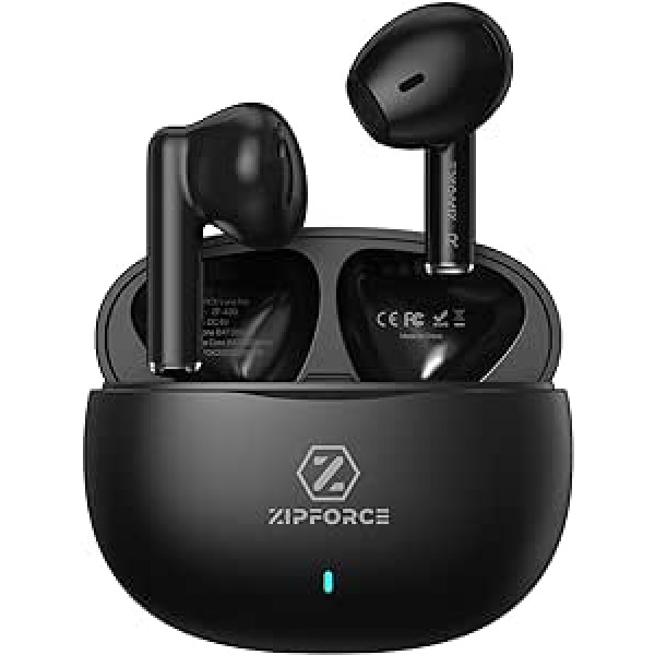 ZIPFORCE True bezvadu austiņas, ieliekamas Bluetooth 5.3 austiņas, 4 mikrofoni ENC Clear Call, Bluetooth austiņas Touch Control 40 atskaņošanas laiks, IPX6 ūdensizturīgs TWS, vieglas austiņas