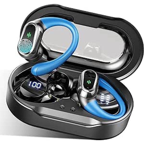 Kuizil 2023 Bluetooth 5.3 sporta austiņas, bezvadu Bluetooth trokšņu slāpēšanas austiņas ar 50 H stereo un augstas izšķirtspējas zvanu austiņām, Bluetooth Dual LED displejs, IP7 ūdensizturīgs, tumši zils