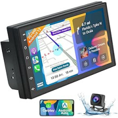 Podofo [2G + 64G] Android 13 Double DIN automašīnas radio ar bezvadu Apple Carplay Android Car, 7 collu automašīnas radio 2.5D skārienekrāns ar Bluetooth/OBD2/Mirror Link/GPS/SWC/WiFi/FM un RDS radio + AHD aizmugures skats