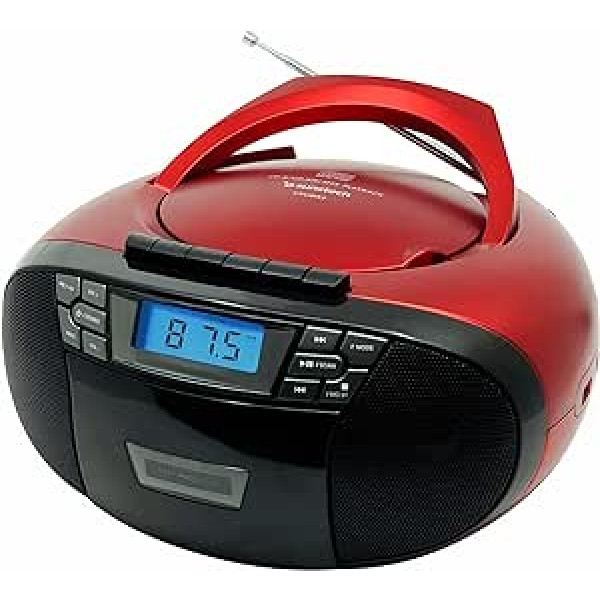 SUNSTECH CXUM53 portatīvais CD radio kasete 2W CD R/RW MP3 WMA FM USB/AUX-IN Sarkans