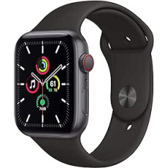 Apple Watch SE GPS + mobilais, 44 mm, kosmosa pelēks alumīnija korpuss ar melnu sporta jostu — parastais (atjaunots)