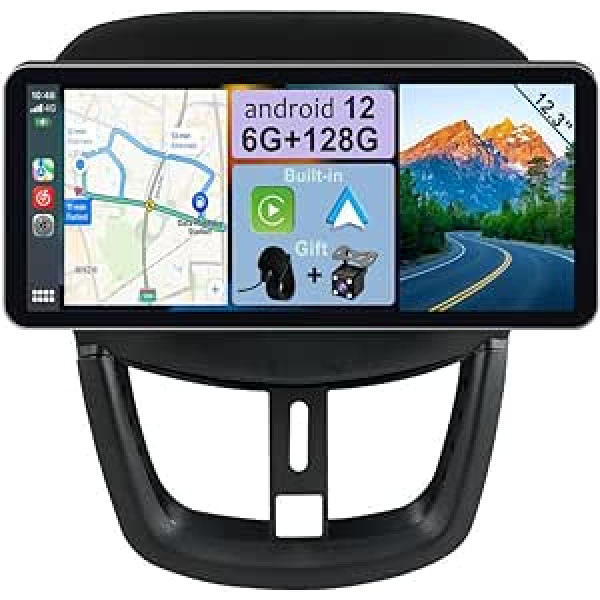 YUNTX Android 12 automašīnas radio ar Navi [IPS 12,3 collu-6G+128G], kas paredzēts Peugeot 207(2006-2015) [Iebūvēts bezvadu CarPlay/Android Car/GPS] Bezmaksas kamera + MIC Bluetooth 5.0/Mirror Link/DAB/. Stūres vadība