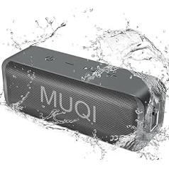 MUQI Bluetooth skaļrunis, mūzikas kaste ar IPX7 ūdensnecaurlaidību, bezvadu kārbas, 10 W intensīva stereo skaņa, 24 stundu atskaņošanas laiks, iebūvēts mikrofons, pārnēsājama kaste mājām, āra (pelēka)