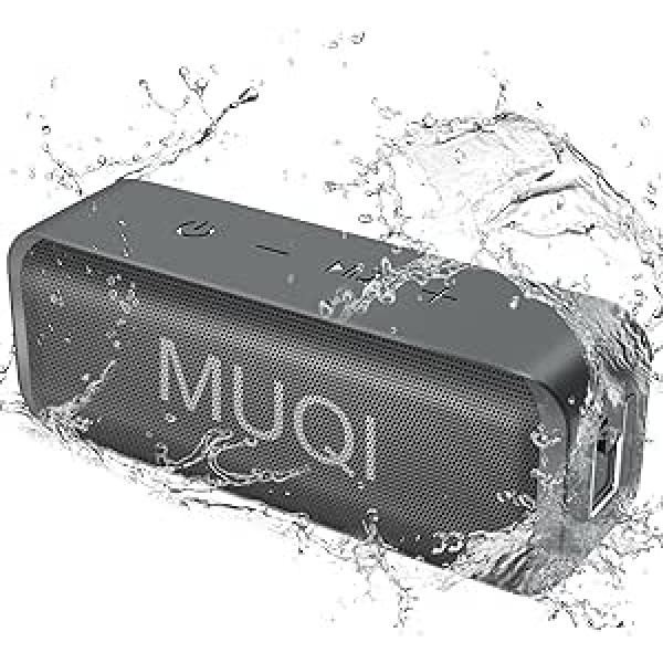 MUQI Bluetooth skaļrunis, mūzikas kaste ar IPX7 ūdensnecaurlaidību, bezvadu kārbas, 10 W intensīva stereo skaņa, 24 stundu atskaņošanas laiks, iebūvēts mikrofons, pārnēsājama kaste mājām, āra (pelēka)