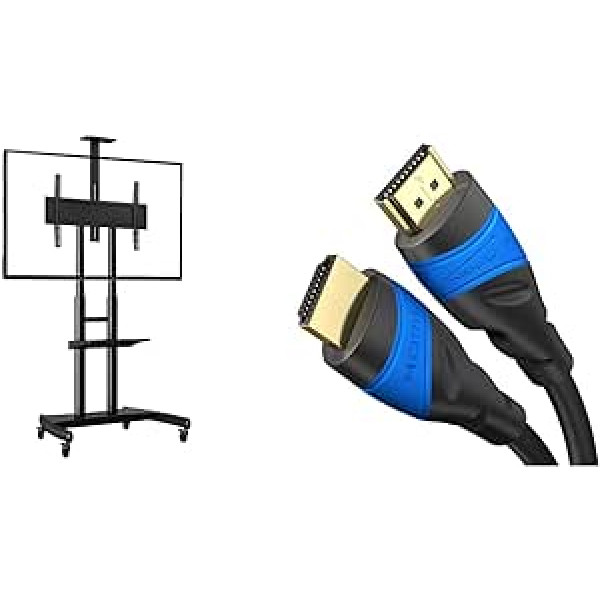 Ergosolid universāls mobilās televīzijas statīvs, grozāms, melns un KabelDirekt 4K HDMI kabelis 5 m 4K @ 60 Hz