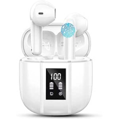 Austiņas, Bezvadu Bluetooth 5.3, In-Ear, IP7 ūdensizturīgas bezvadu austiņas ar mikrofonu, 48H immersive Deep Bass austiņas, digitālās LED displeja austiņas, baltas