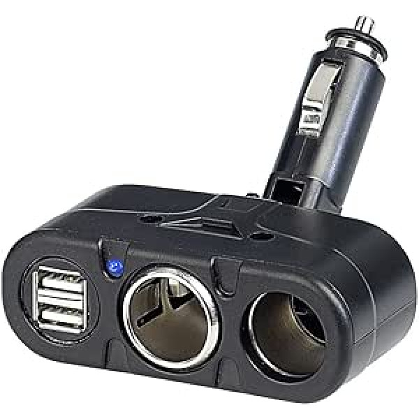 revolt 12 V sadalītājs: automašīnas sadalītājs ar 2 12/24 voltu un USB ligzdām, 4,8 A (12 V automašīnas sadalītājs USB 12 V, dubults spraudnis cigarešu šķiltavai)