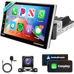 Hodozzy 1 DIN ekrāns 2G 64G Android automašīnas radio bezvadu Carplay Android automašīnas radio 9 collu skārienekrāns automašīnas stereo 1 DIN GPS navigācija WiFi Bluetooth HiFi spoguļsaite FM/RDS radio atpakaļgaitas kamera