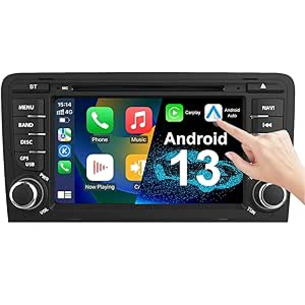 NVGOTEV Android 13 Car Radio priekš Audi A3 S3 RS3 2003-2012, 7 collu radio ar GPS navigāciju DAB+ FM RDS 4G WiFi Bluetooth SWC CD DVD Carplay Android Car (Octa-Core, 4GB ROM + 64GB ROM)