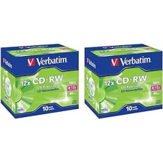 Verbatim CD-RW 700 MB, iepakojumā 20 dārgakmeņu futrāļi, CD tukši ieraksti, 52x ierakstīšanas ātrums ar ilgu kalpošanas laiku, tukši kompaktdiski, audio CD tukšs pārrakstāms, kompaktdisks tukšs