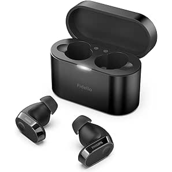 Philips Audio Fidelio T2 trokšņu slāpēšanas True Wireless In-Ear Bluetooth kopfhörer - Hervorragende Gesprächsqualität, saderīgs ar Sprachassistent und bis zu 40 Stunden Musikwiedergabe - Schwarz