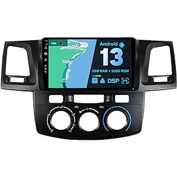 BXLIYER Android 13 IPS Autoradio Passt für Toyota Fortuner Hilux (2005-2007) — Eingebautes CarPlay Android Auto — KOSTENLOS Rückfahrkamera — 2G+32G — 9 Zoll 2 Din — DAB Lenkradsteuerung Fast-boot WIFI