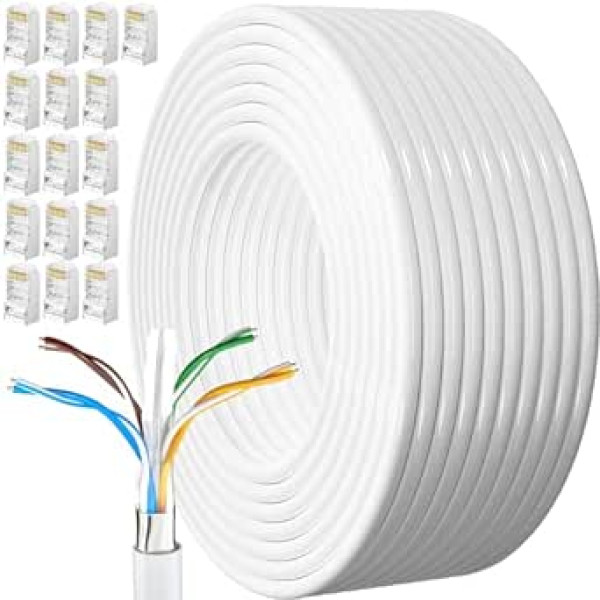 LAN kabelis 80 m Cat 6 instalācijas kabelis 80 m tīkla kabelis balts āra, garš āra uzstādīšanas kabelis, ūdensnecaurlaidīgs ielāpu kabelis Ethernet kabelis FTP 23AWG ekranēts RJ45 gigabitu interneta kabelis