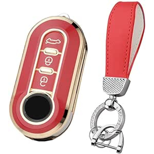 HIBEYO automašīnas atslēgas futrālis ir piemērots Fiat atslēgas korpusam, silikona vāka aizsargmaciņam Fiat 500L Ducato Panda Punto Bravo Ducato Musa Flip Key Fob Remote Key Flip Red