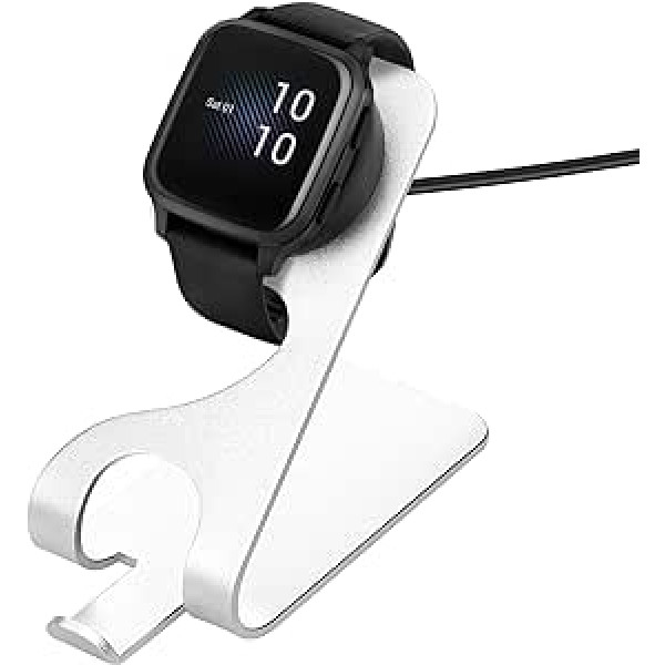 kwmobile USB lādētājs saderīgs ar Garmin Venu Sq/Venu 2S / Fenix 6 / Fenix 5 / vivoactive 3 - USB kabeļa lādētāja statīvs - Smart Watch uzlādes stacija - uzlādes kabelis ar statīva funkciju melnā sudraba krāsā