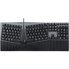 Perixx PERIBOARD-535BL vadu ergonomiskā mehāniskā tastatūra pilna izmēra - zema profila zili Clicky slēdži - saderīgs ar Windows un Mac OS X - QWERTZ vācu izkārtojums