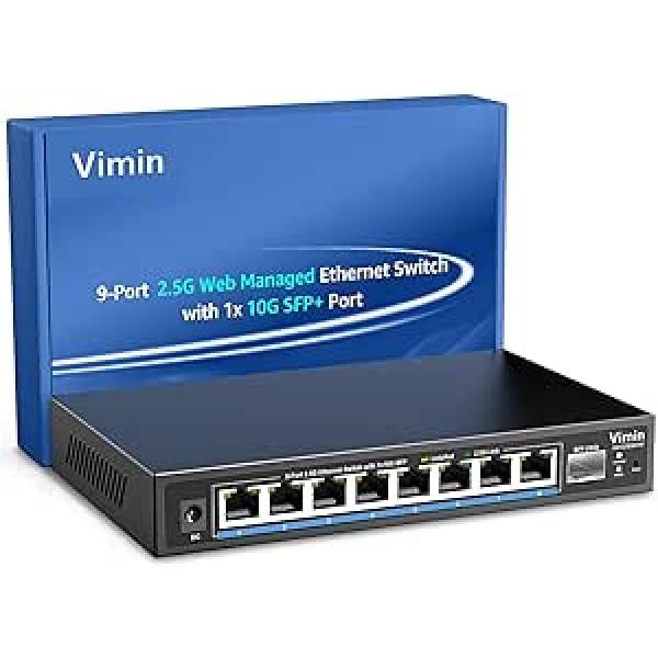 VIMIN 8 portu 2,5 G tīmekļa pārvaldīts Ethernet slēdzis ar 10 G SFP, pārvaldītais 9 portu 2,5 gigabitu viedā tīkla slēdzis atbalsta VLAN/QoS/IGMP/statisko agregāciju, montāža uz darbvirsmas/sienas, darbojas ar 2,5 G NAS