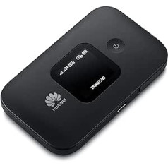 HUAWEI ar WLAN, E5577-320 WIR tīklājs (4G/LTE līdz 150 Mbit/s lejupielāde/50 Mbit/s augšupielāde, Hotspot, Cat4, 1500 mAh akumulators, LCD displejs, savietojams ar Eiropas SIM kartēm) Melns