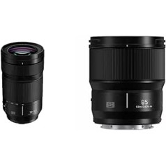 Panasonic S-R70300E Lumix S telefoto objektīvs un S-S85E Lumix S objektīvs (85 mm, L veida stiprinājuma objektīvs, F1.8, filtra izmērs 67 mm) melns