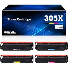 Iepakojumā ir 4 saderīgas 305X CE410X 305A CE410A tonera kasetnes, lai aizstātu HP Laserjet Pro 400 Color M475dn M475dw M451dn M451nw M451dw M351a M375nw dzeltens brūns ciānains printeris