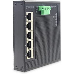 DIGITUS Flat Network Switch - 5-Port Gigabit Ethernet - DIN-Rail Mounting - Terminal Block - Fanless - Black/Blue
