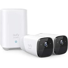 eufy Security eufyCam 2, Doppelset, Kabelloses Sicherheitssystem mit Überwachungskamera, 365 Tage Akku, HD 1080p, IP67 wetterfest, Nachtsicht, Kompatibel mit HomeKit, Keine Gebühren(Generalüberholt)