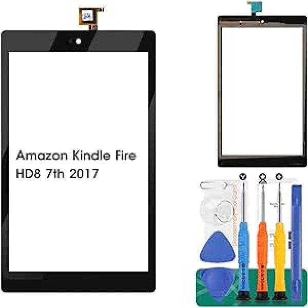 Skārienekrāna ciparu pārveidotājs Amazon Kindle Fire HD8 7. 2017. gada ekrāna nomaiņai HD 8 SX034QT skārienjutīgā ciparu pārveidotāja sensora stikla komplekti (melns pieskāriens)