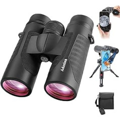 Adasion 12 x 42 HD Binoculars for Adults with Smartphone Adapter and Telescopic Tripod, Compact Binoculars with Large Viewing Lens and Super Bright, Waterproof Binoculars for Bird Watching, Hiking