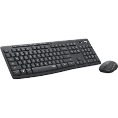 Logitech MK295 bezvadu tastatūras peles komplekts ar Silent Touch tehnoloģiju, īsinājumtaustiņu pogas, optiskā izsekošana, nano USB uztvērējs, bezvadu savienojums bez aizkaves, NL QWERTY izkārtojums - melns