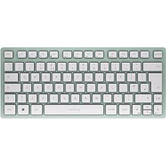 CHERRY KW 7100 Mini BT kompakta vairāku ierīču tastatūra ar 3 Bluetooth kanāliem, Lielbritānijas izkārtojums (QWERTY), plakans dizains, ar somiņu, agaves zaļa