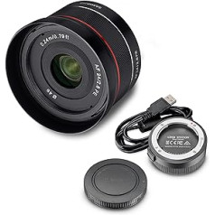 Samyang AF 24 mm F2.8 FE + objektīva stacija Sony E pilna formāta un APS-C objektīvam I Pancake platleņķa objektīvam ar ātro automātisko fokusu I fiksēto fokusa attālumu priekš Sony E Mount Alpha A7C, A7 III, A6100 utt.