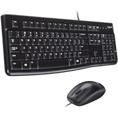 „Logitech MK120“ laidinės klaviatūros pelės rinkinys, optinė pelė, USB prievadas, kompiuteris / nešiojamas kompiuteris, prancūziškas AZERTY išdėstymas – juoda