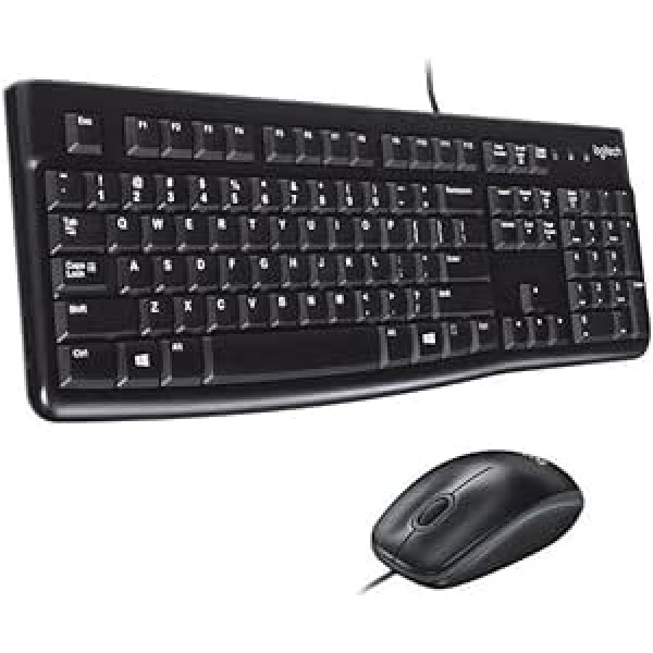 „Logitech MK120“ laidinės klaviatūros pelės rinkinys, optinė pelė, USB prievadas, kompiuteris / nešiojamas kompiuteris, prancūziškas AZERTY išdėstymas – juoda