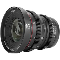 Meike MK 16 mm T2.2 lielas apertūras manuālais fokuss Prime Mini Cine objektīvs ar zemu kropļojumu, kas saderīgs ar Micro Four Thirds M4/3 MFT Olympus/Panasonic Lumix kamerām un BMPCC 4K Zcam E2