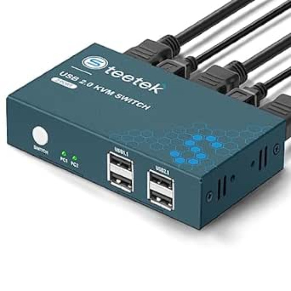 KVM slēdzis HDMI 2 ports, 4K @ 30 Hz, USB 2.0, 2 datori 1 monitora slēdzis, pogu slēdzis, Ultra HD, savietojams ar datoru, PS4, DVD, Xbox HDTV, 2 vienā ārā 02