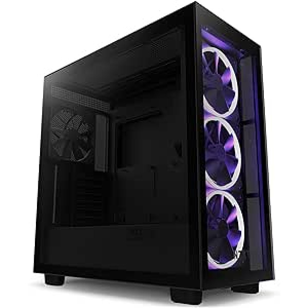 NZXT H7 Elite CM-H71EB-01 ATX Mid Tower datora spēļu futrālis — priekšējais I/O C tipa USB ports — ātrās atbrīvošanas rūdīta stikla sānu panelis — melns