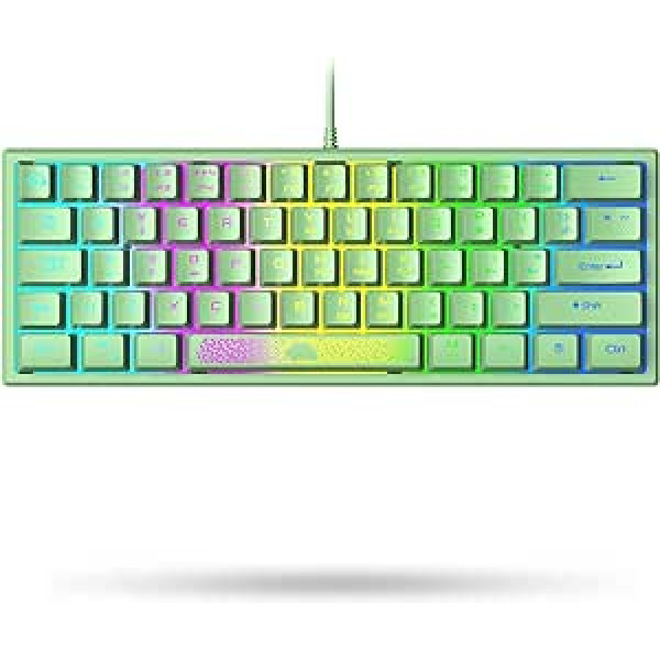 LexonElec K61 zaļa spēļu tastatūra 60% mini datora RGB apgaismojums — Lielbritānijas izkārtojums QWERTY estētiskā tastatūra — mehāniska sajūta, ergonomika — pretvēstures dubultshot taustiņu vāciņi — PS4 klēpjdatoram