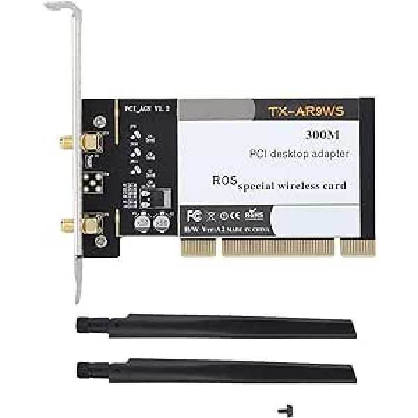 ASHATA PCI tinklo plokštės „Wi-Fi“ kortelė AR9220 300M PCI stalinio kompiuterio dviejų juostų 2,4/5 GHz WiFi kortelė stalinio kompiuterio tinklo plokštė, skirta „Windows XP“ „Windows 7“ „Windows 8“