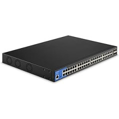 Linksys LGS352MPC-EU 48 prievadų Gigabit tinklo PoE+ jungiklis, 740 W, 4 10G Uplink SFP+ lizdai – išmanusis valdomas Ethernet komutatoriaus šakotuvas su metaliniu korpusu, stalinis arba sieninis laikiklis