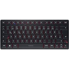 CHERRY KW 9200 Mini, Compact Multi-Device Keyboard for up to 4 Devices, German Layout (QWERTZ), Optional Connection via Bluetooth®, Radio or Cable, Rechargeable, Black