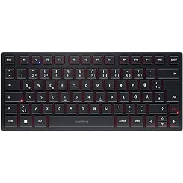 CHERRY KW 9200 Mini, Compact Multi-Device Keyboard for up to 4 Devices, German Layout (QWERTZ), Optional Connection via Bluetooth®, Radio or Cable, Rechargeable, Black